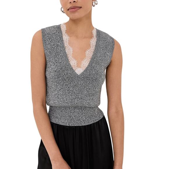 J.W. Anderson Grey Cotton Lace Trim V Neck Vest Size M - Picture 1 of 4